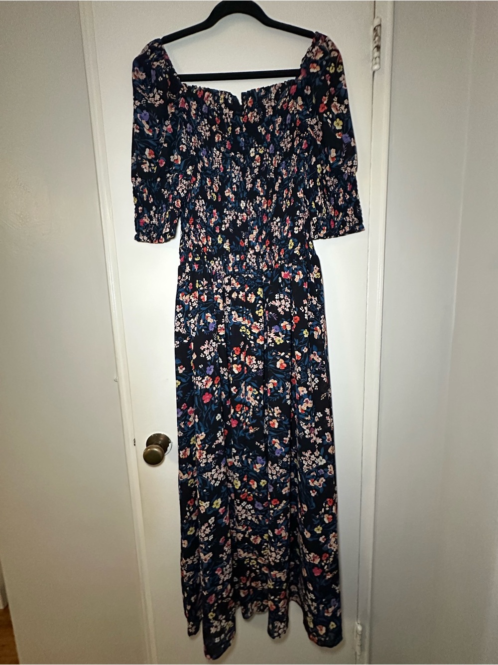Ann Taylor Navy Floral Smocked Maxi Dress